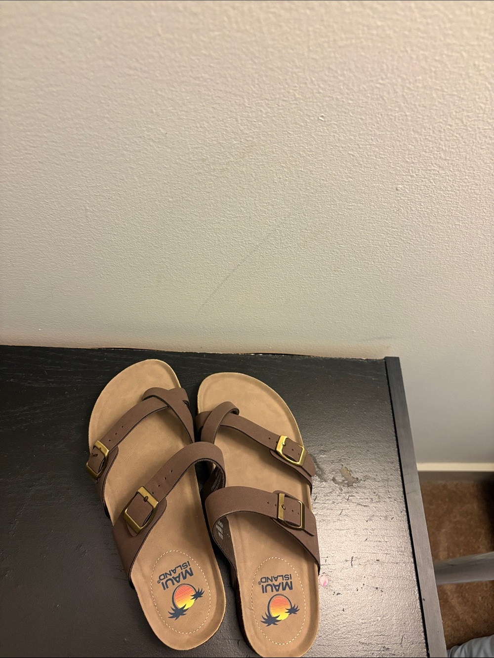 Maui Island Women's Brown Double-Buckle Slide Sandals - Picture 5 of 5